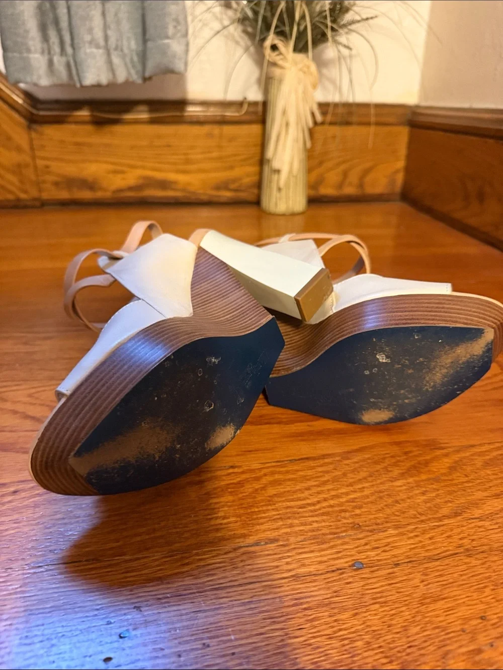 Cole Haan Cream Wedge Sandals with Tan Straps